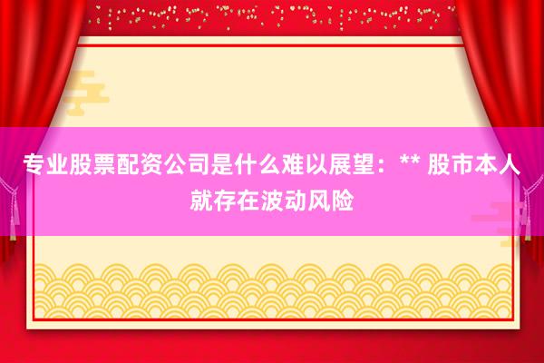 专业股票配资公司是什么难以展望：** 股市本人就存在波动风险