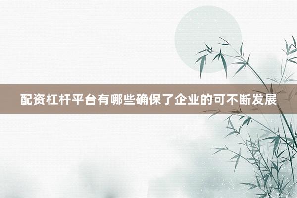 配资杠杆平台有哪些确保了企业的可不断发展