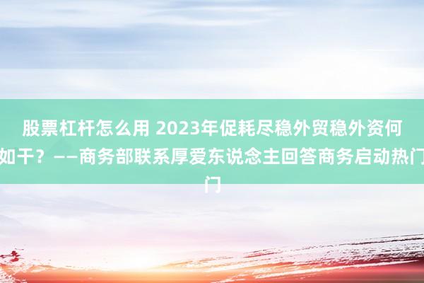 股票杠杆怎么用 2023年促耗尽稳外贸稳外资何如干？——商务部联系厚爱东说念主回答商务启动热门