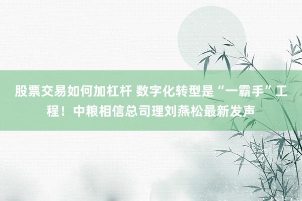 股票交易如何加杠杆 数字化转型是“一霸手”工程！中粮相信总司理刘燕松最新发声