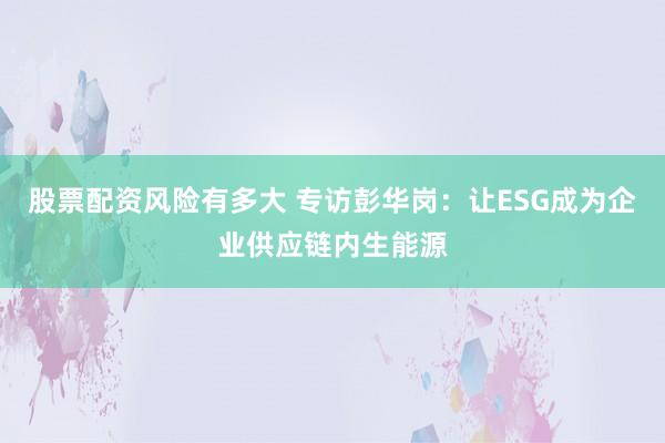 股票配资风险有多大 专访彭华岗：让ESG成为企业供应链内生能源