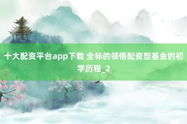 十大配资平台app下载 全标的领悟配资型基金的初学历程_2